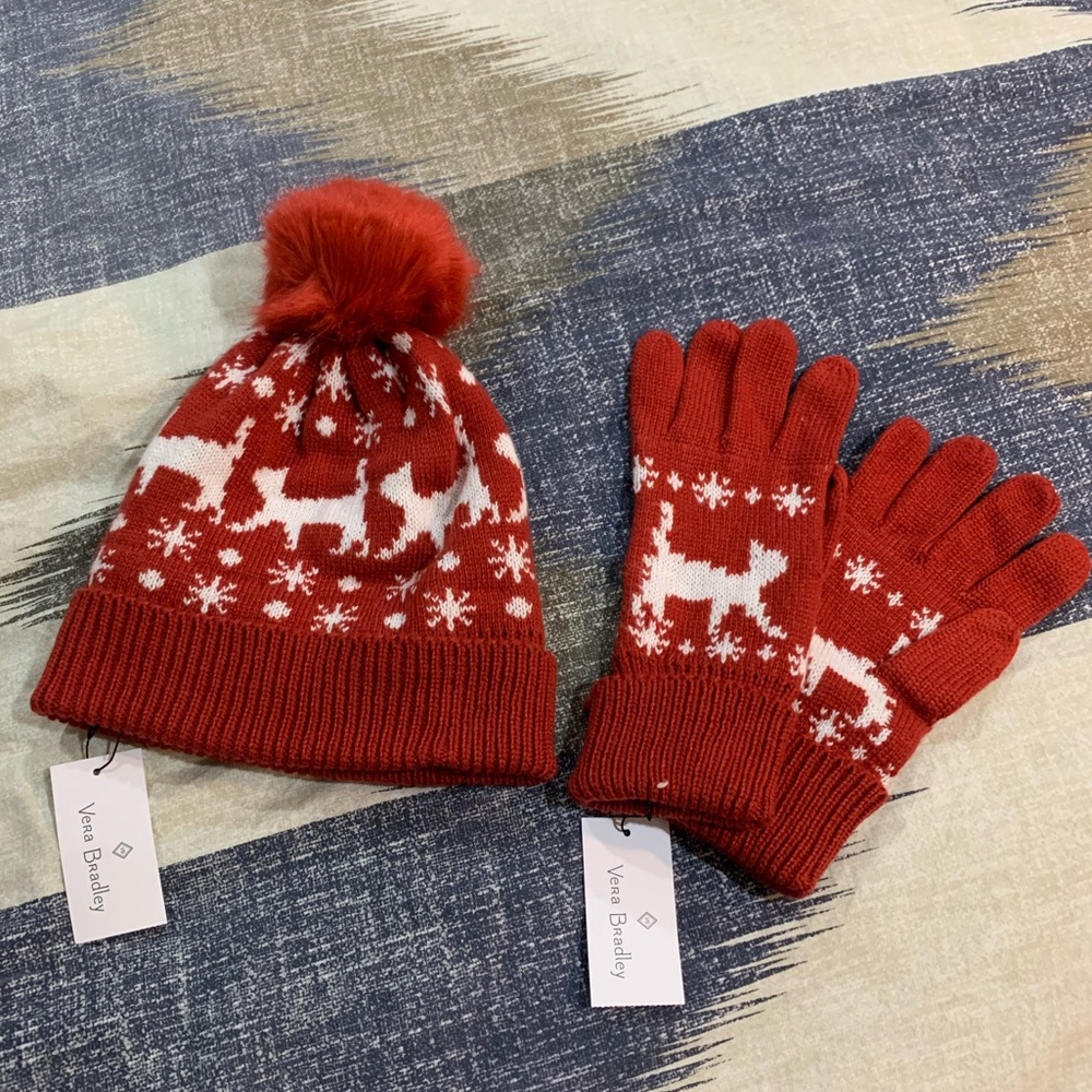 Vera Bradley Cozy Winter Hat with Matching Gloves. NWT.